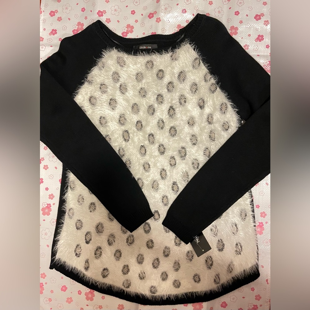 Style and Co. Winter Animal Print Long Sleeve Crewneck Sweater Womens Size S